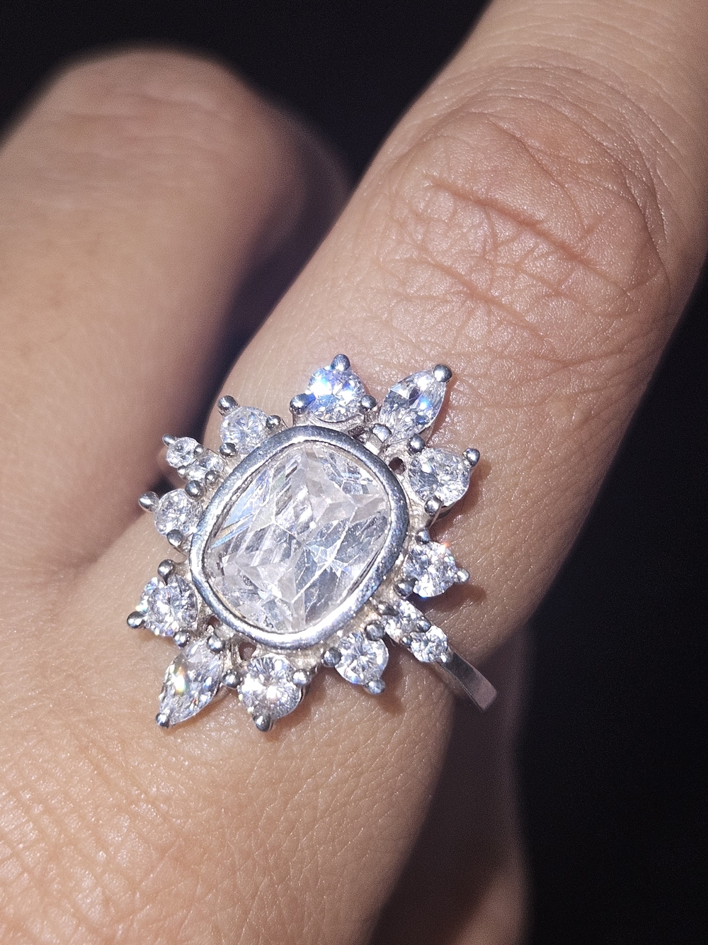925S Clear Quartz Crystal Halo Cocktail Ring